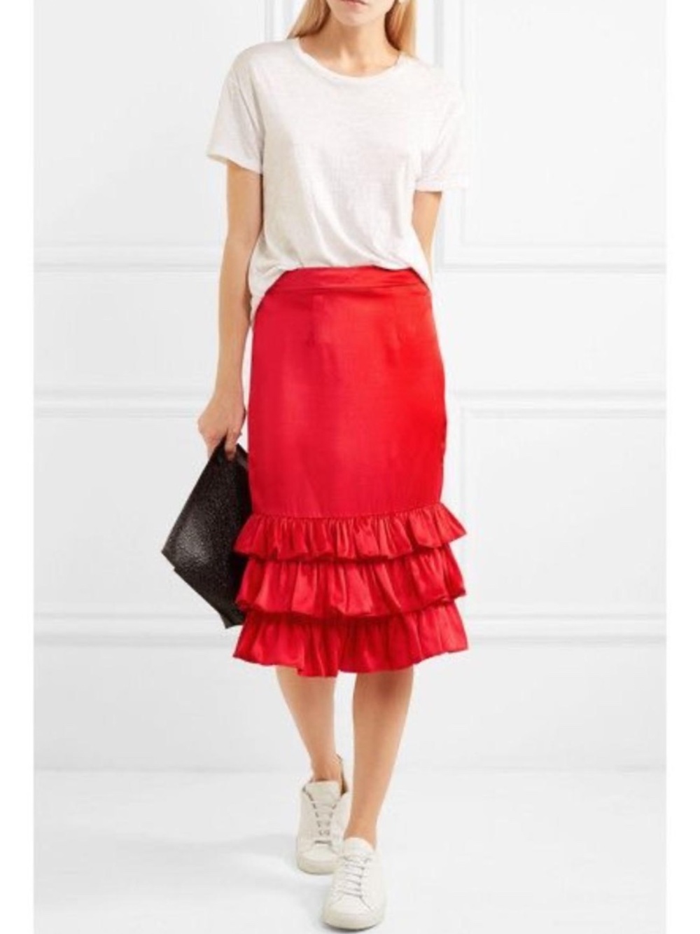 Maggie Marilyn Silk Satin Ruffled Midi Skirt